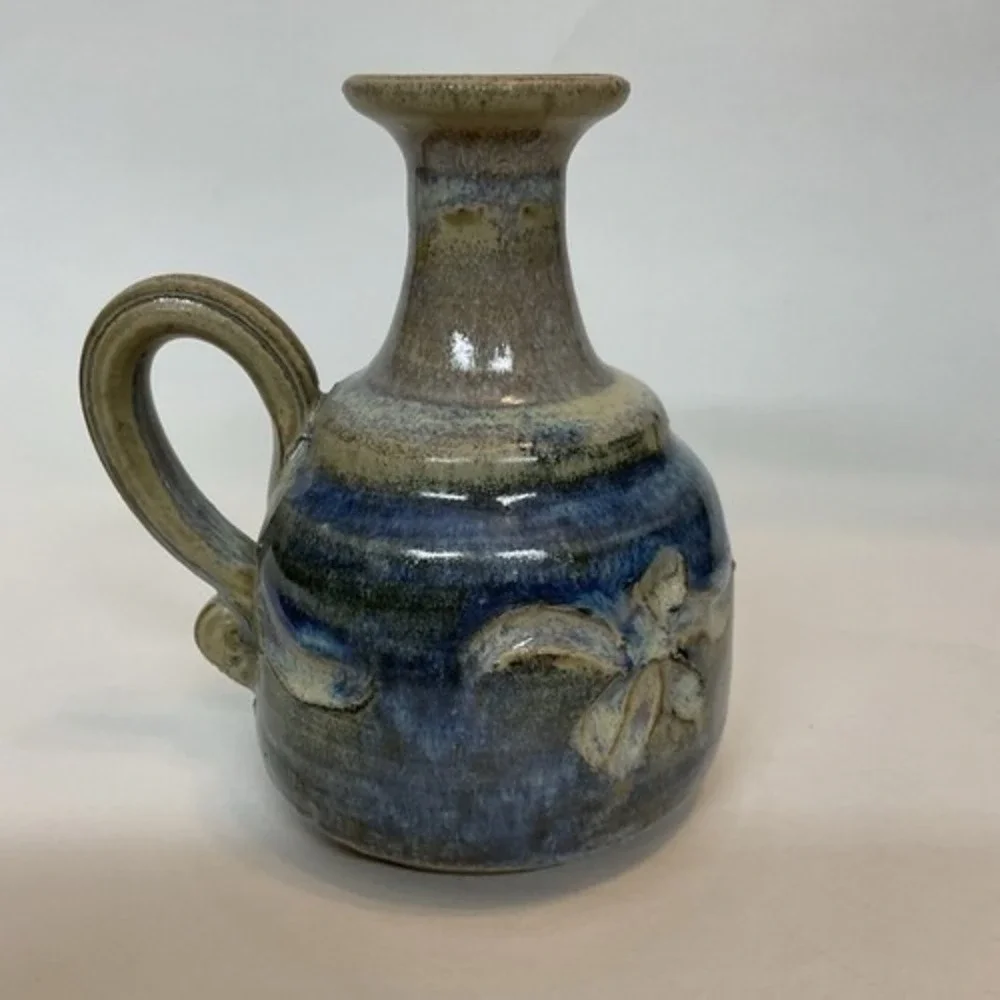 VTG Handmade Mini Miniature Vase Pitcher Gray Blue Glazed With Handel 5